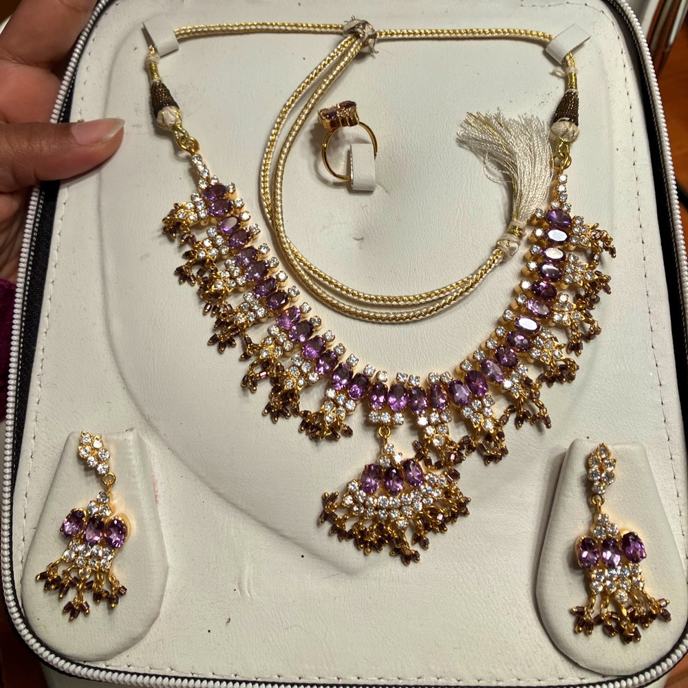 Gorgeous Gold Plated Earring, Ring, and Necklace Set from India